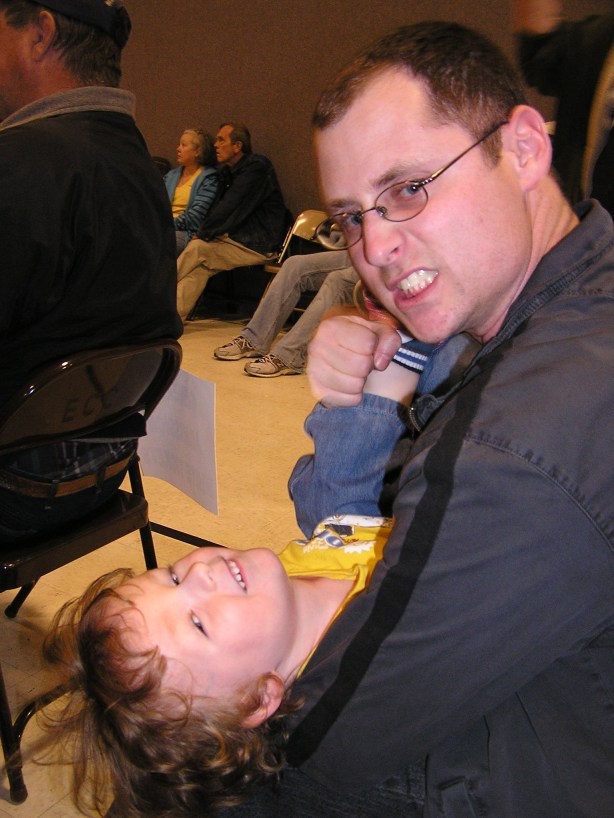 Unable to get in the ring, we settle our differences in the crowd.