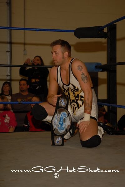 Pro Wrestling Phoenix Champion Jeremy Wyatt is calm and ready for a three way dance with Sonjay Dutt and his friend Hype Gotti - (Photo Credit: Gary Giaffoglione)