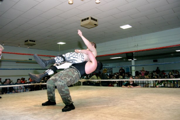 Waco uses a belly to back suplex on Blade (Photo Credit Mike Van Hoogstraat)