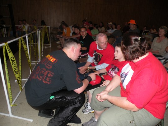 MECW wrestler Brian Scrilla ask Ricky to be the special ring bell keeper. 