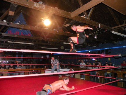 Wyatt goes for a high risk move but Sterling is one move ahead of him. 