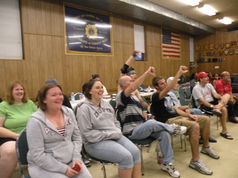 Evan Gelistico in the second row assist the fans in letting the Hooligans know what they think of them.  (Photo credit Brian “Flair” Kelley)