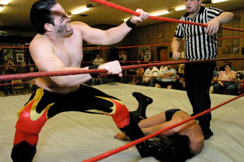 The veteran Dirge tries to break the young Aarons. (Photo Credit Michael R Van Hoogstraat)